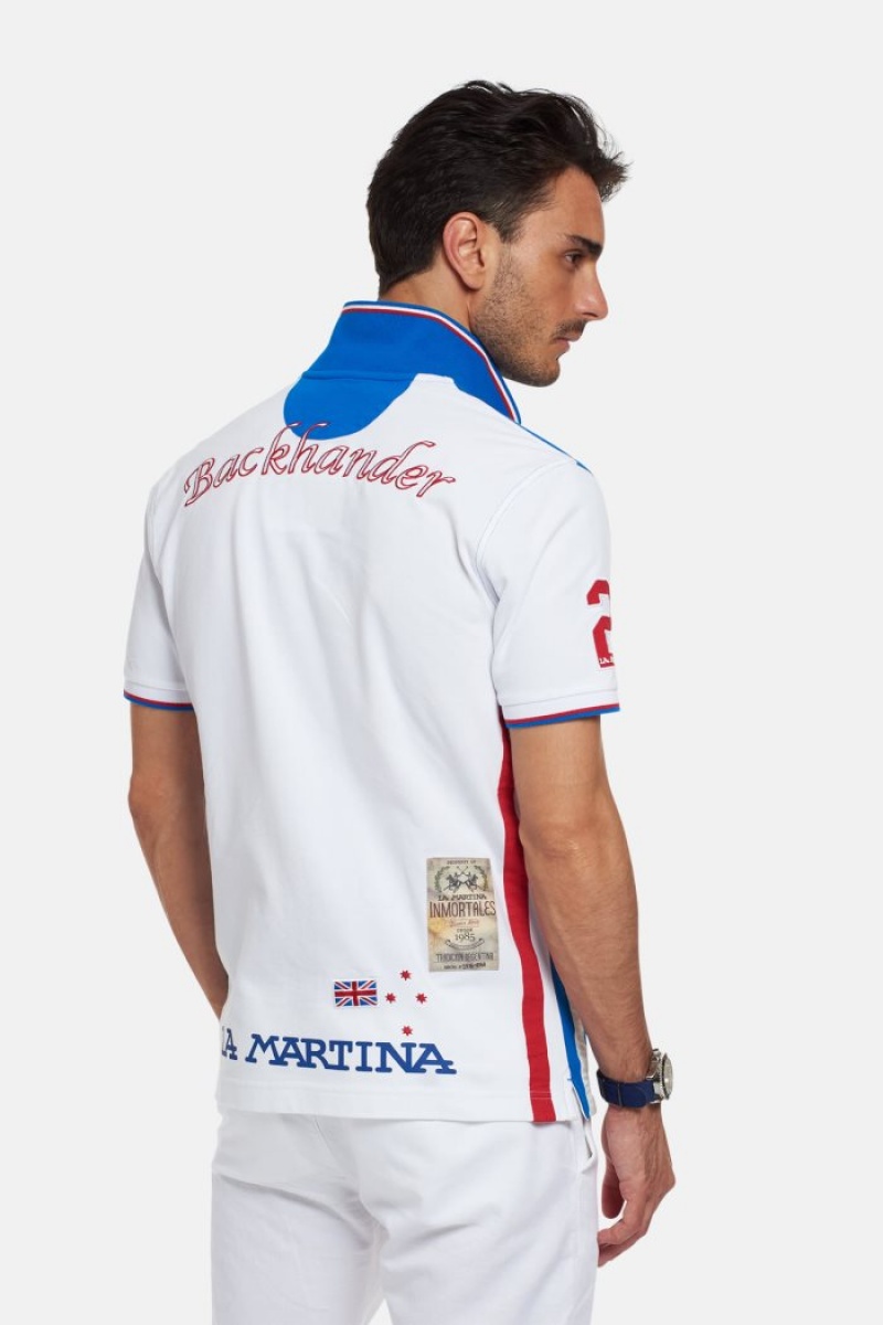 Polo La Martina Corta-sleeved Regular Fit Hombre Azules / Blancas Chile | LLT-4976