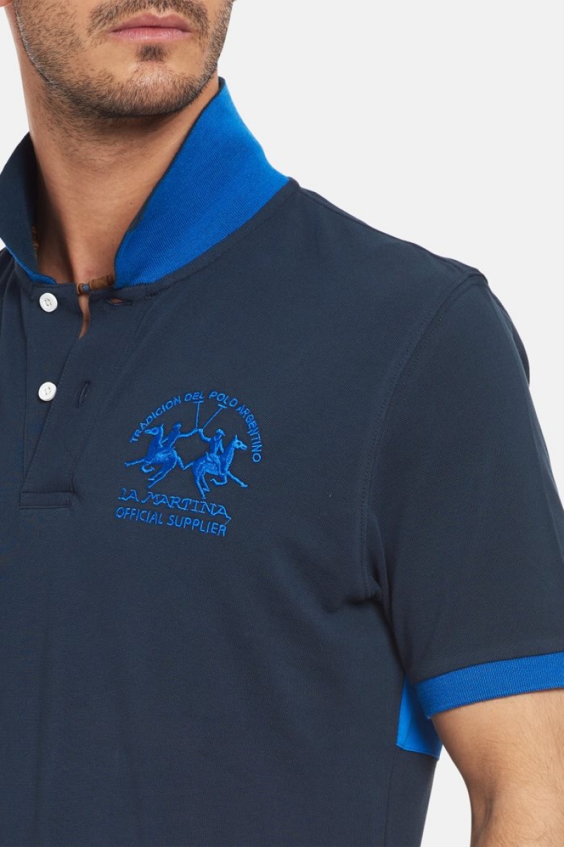 Polo La Martina Corta-sleeved Regular Fit Hombre Azul Marino Chile | GVR-0774