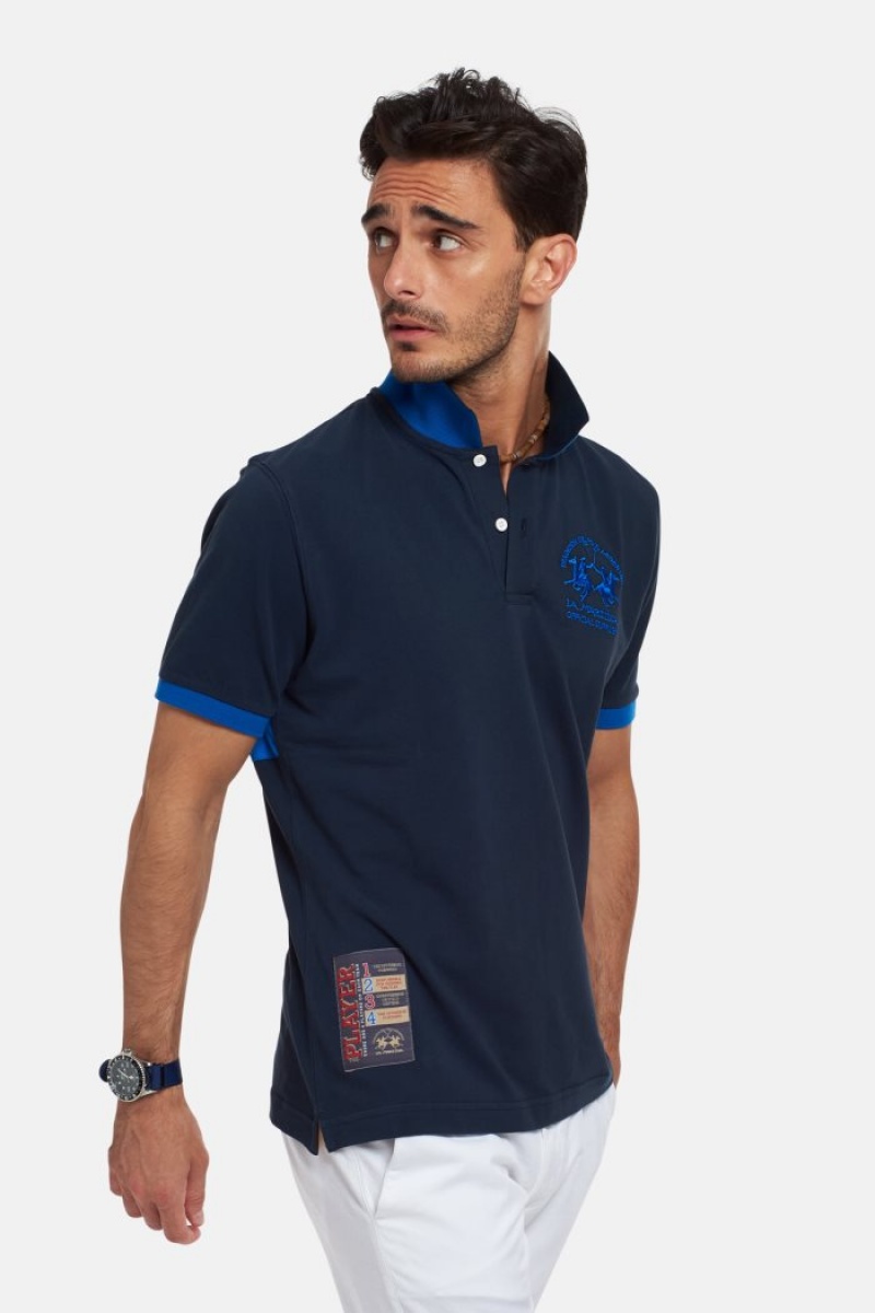 Polo La Martina Corta-sleeved Regular Fit Hombre Azul Marino Chile | GVR-0774