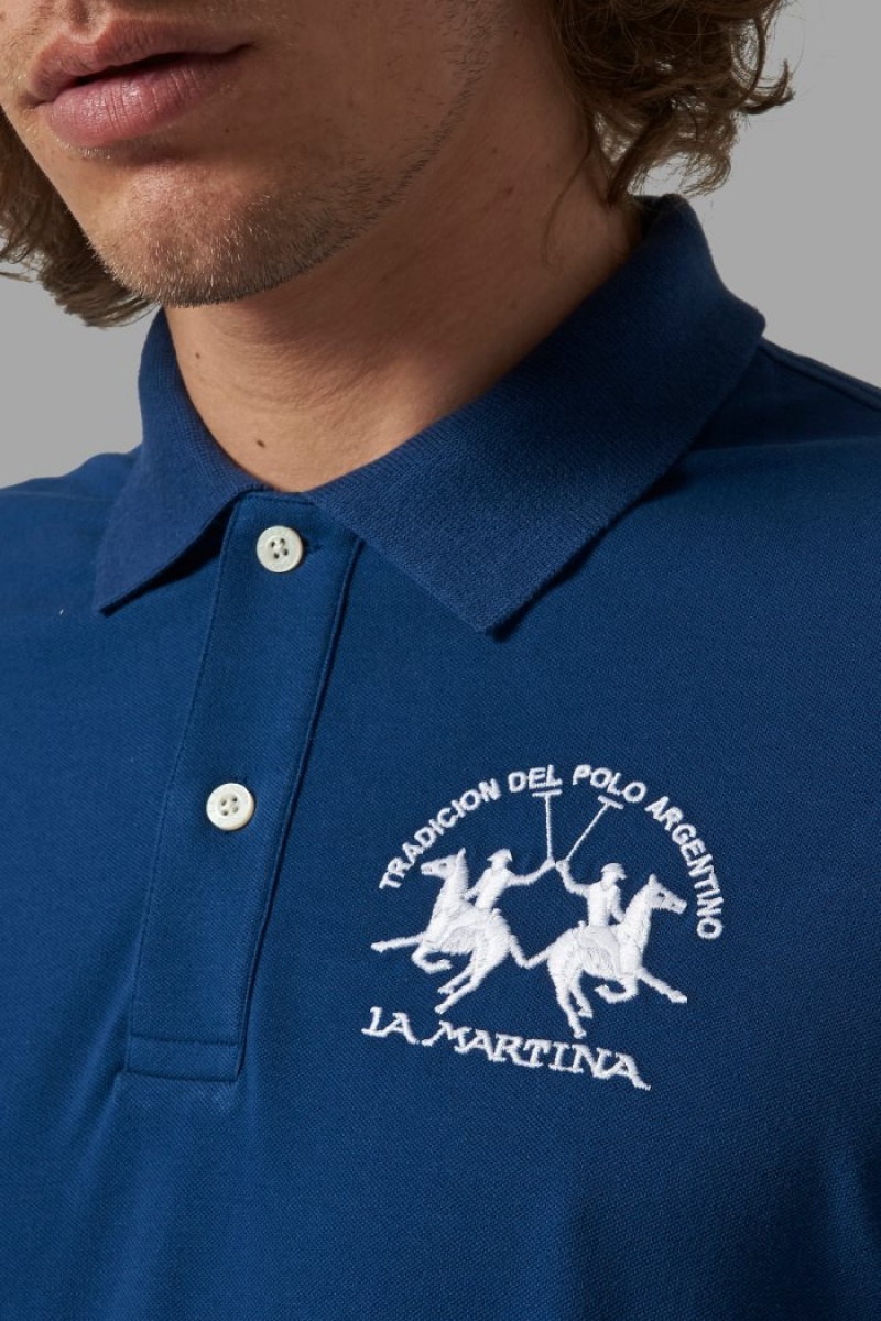 Polo La Martina Corta-sleeved Regular Fit Hombre Azules Chile | CGQ-7378