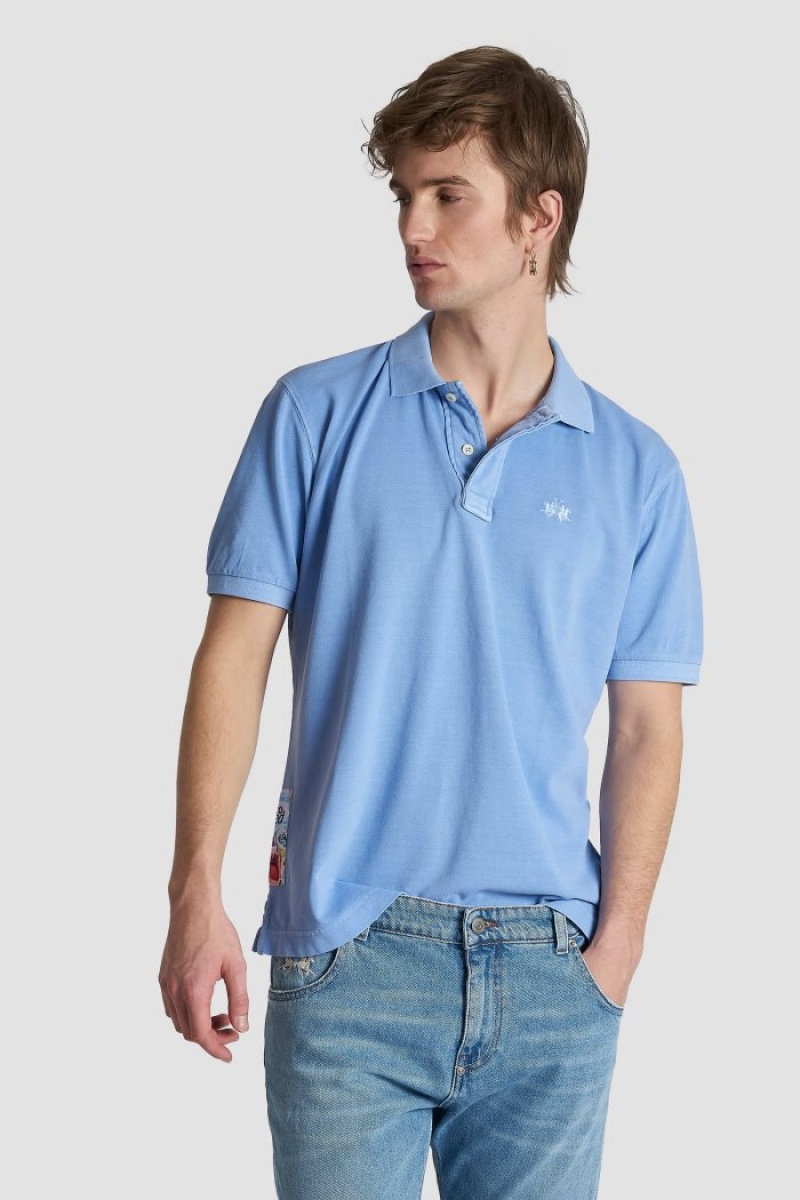 Polo La Martina Corta-sleeved Regular-fit Cotton Hombre Azules Chile | FEA-9105