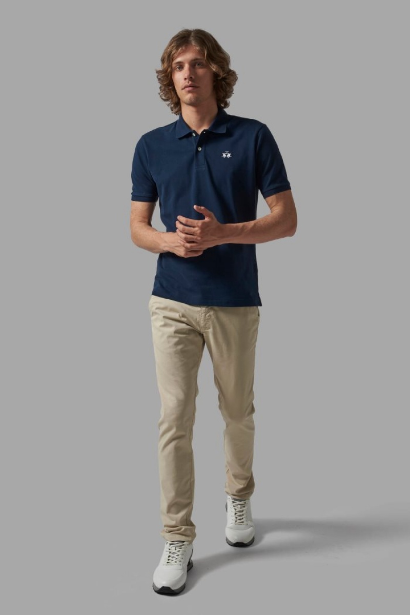 Polo La Martina Regular-fit Classic Piqué Hombre Azul Marino Chile | QMV-6623