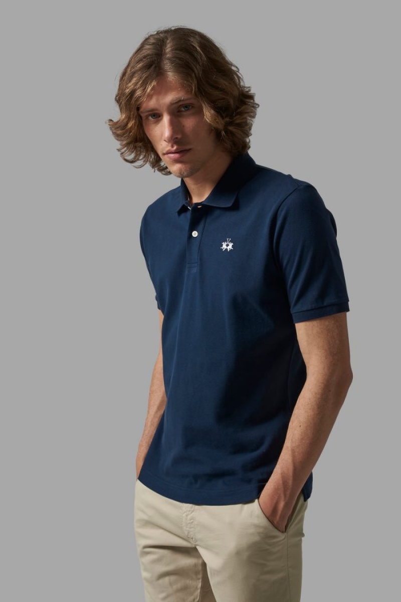 Polo La Martina Regular-fit Classic Piqué Hombre Azul Marino Chile | QMV-6623