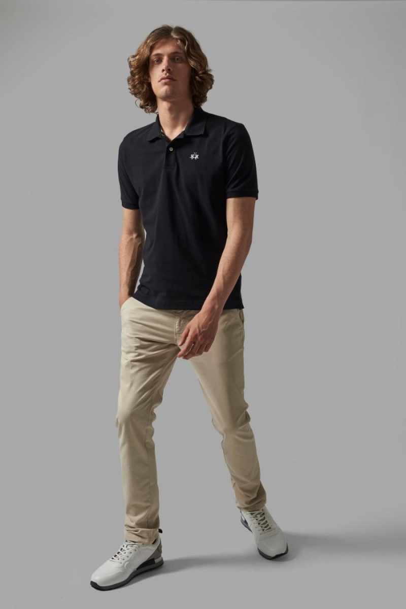 Polo La Martina Regular-fit Classic Piqué Hombre Negras Chile | VZJ-6504