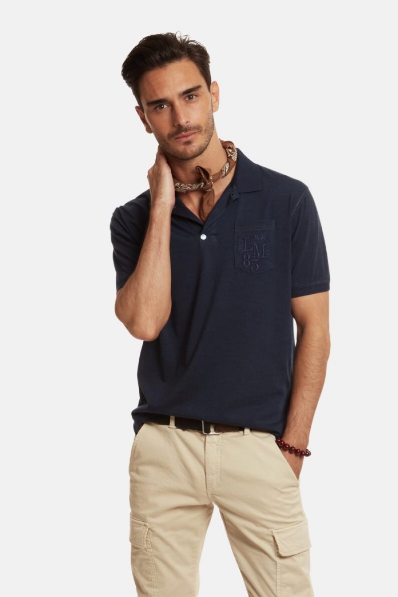 Polo La Martina Regular-fit Cotton-blend Hombre Azul Marino Chile | PXG-3544