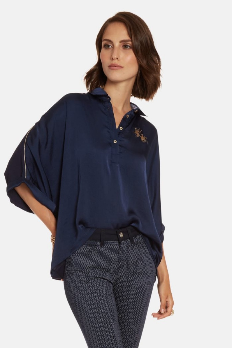 Polo La Martina Regular-fit Sequin Mujer Azul Marino Chile | RGM-9425