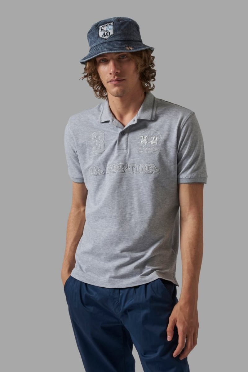 Polo La Martina Regular-fit Stretch Cotton Hombre Gris Claro Chile | CYG-7729