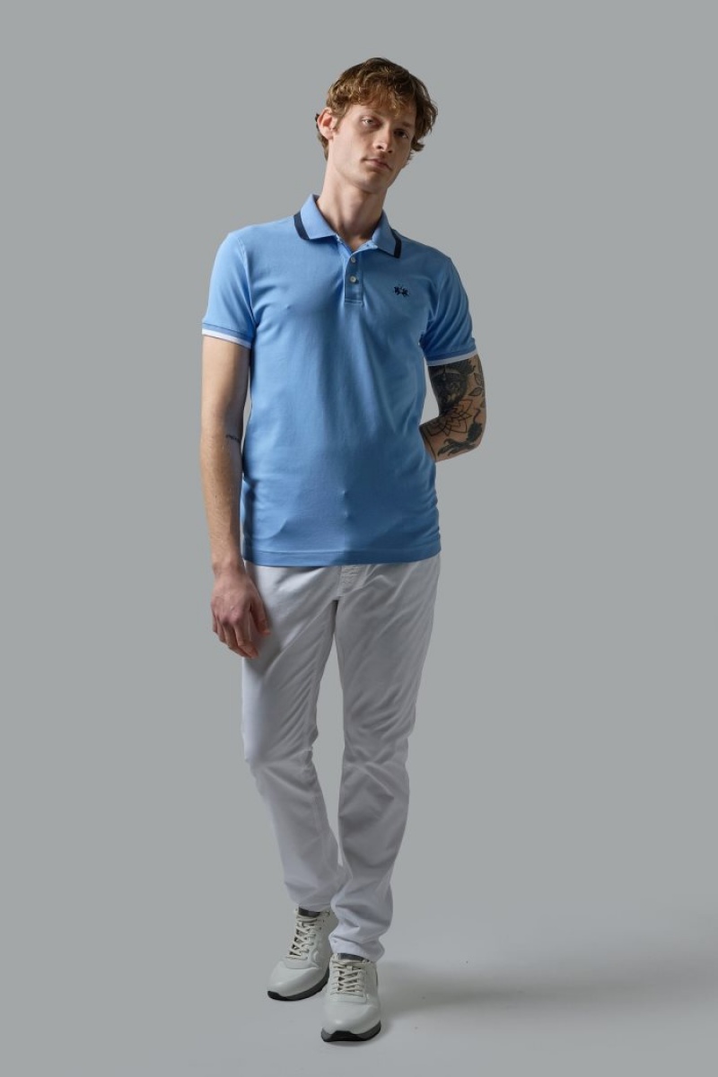 Polo La Martina Slim-fit Stretch Piqué Hombre Azules Chile | DAY-9970