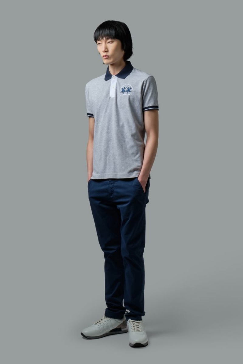 Polo La Martina Slim-fit Stretch Piqué Hombre Gris Claro Chile | GXK-1073