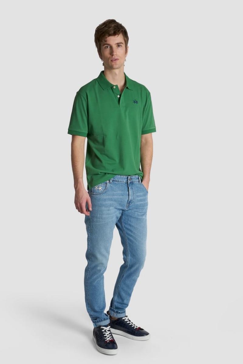 Polo La Martina Slim-fit Stretch Piqué Hombre Verde Chile | IHF-4118