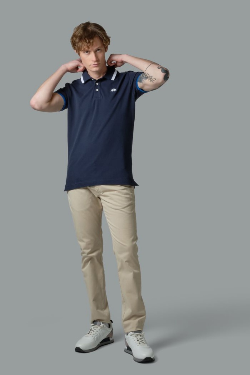 Polo La Martina Slim-fit Stretch Piqué Hombre Azul Marino Chile | RRI-2299