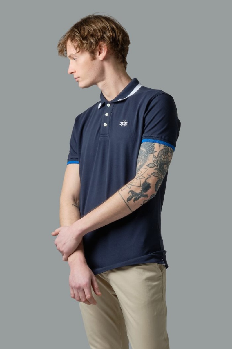 Polo La Martina Slim-fit Stretch Piqué Hombre Azul Marino Chile | RRI-2299