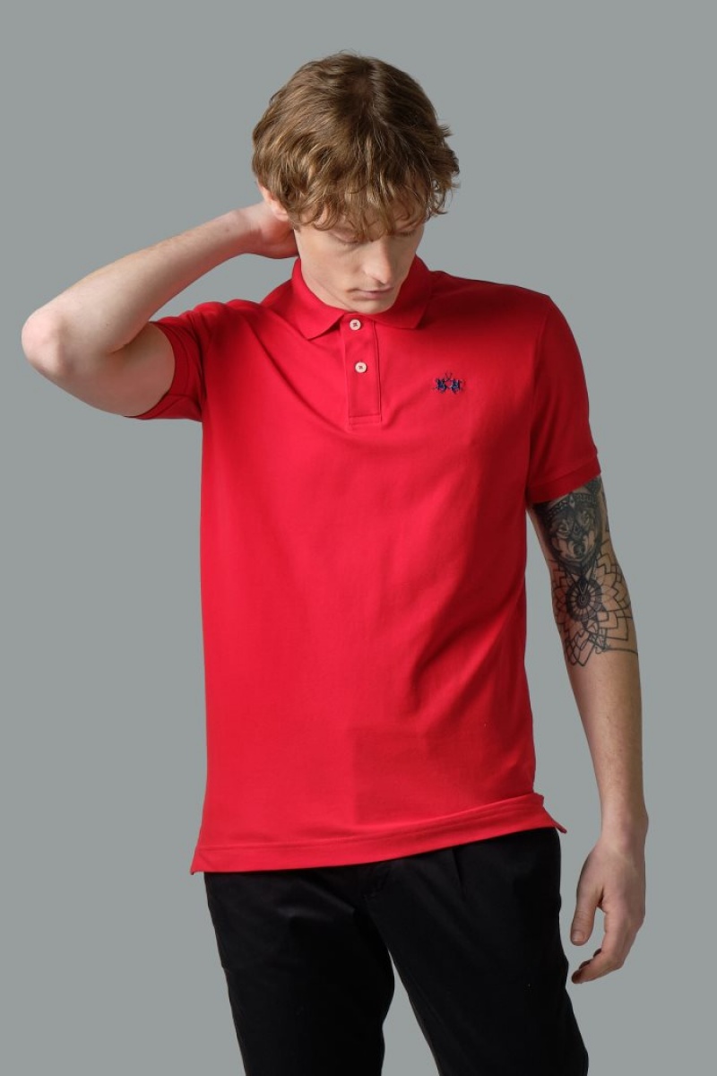 Polo La Martina Slim-fit Stretch Piqué Hombre Rojas Chile | YGZ-4193