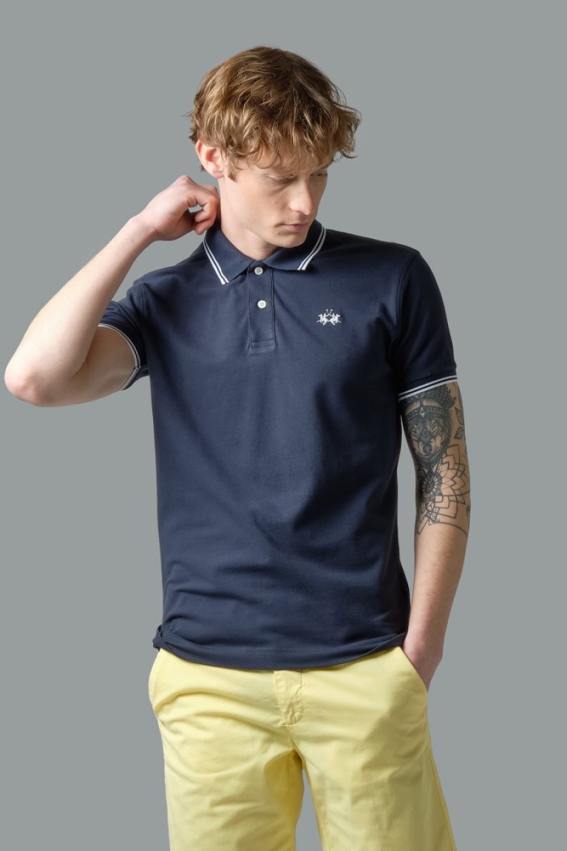 Polo La Martina Slim-fit Stretch Piqué Hombre Azul Marino Chile | CKG-4678