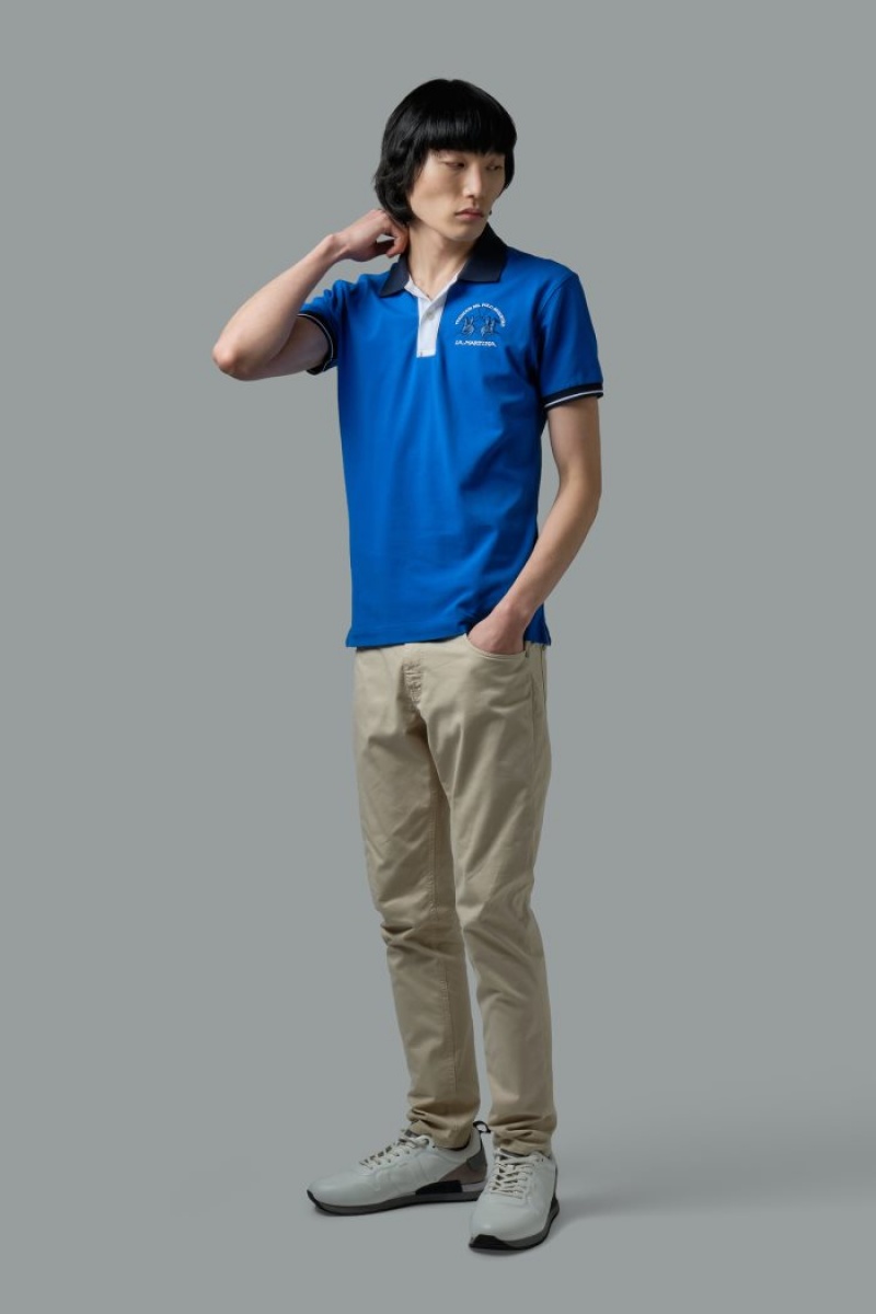 Polo La Martina Slim-fit Stretch Piqué Hombre Azules Chile | VPB-4346