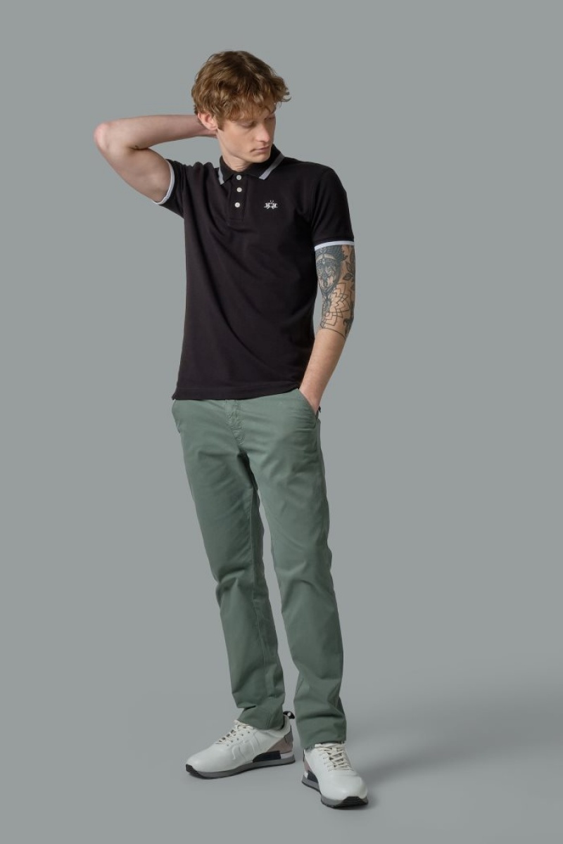 Polo La Martina Slim-fit Stretch Piqué Hombre Negras Chile | SGV-7328