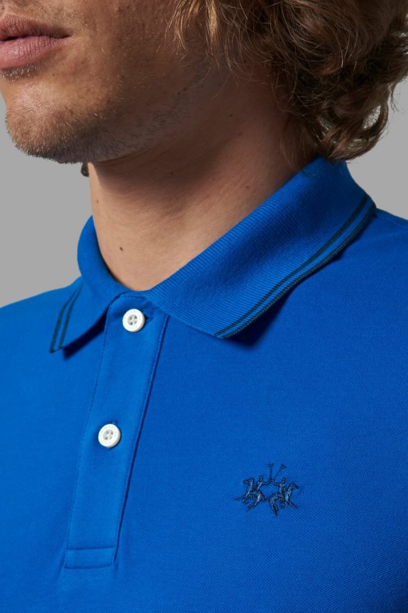 Polo La Martina Slim-fit Stretch Piqué Hombre Azules Chile | YBE-7734