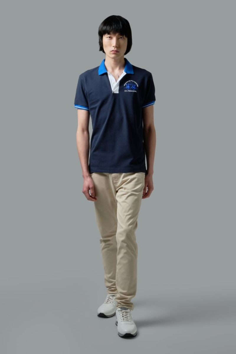 Polo La Martina Slim-fit Stretch Piqué Hombre Azul Marino Chile | XBF-1974