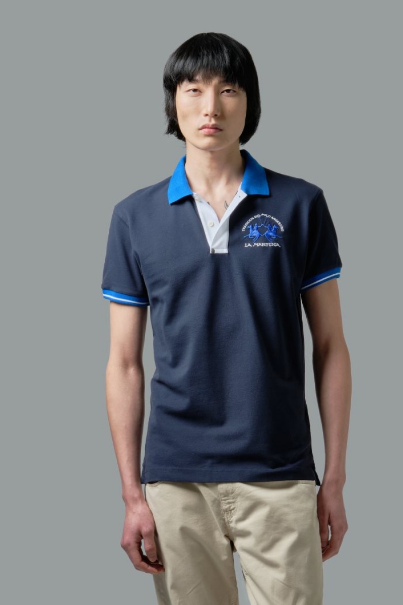 Polo La Martina Slim-fit Stretch Piqué Hombre Azul Marino Chile | XBF-1974