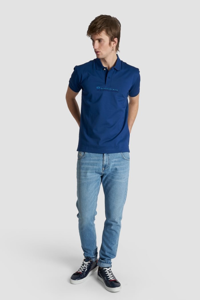 Polo La Martina Slim-fit Stretch Piqué Hombre Azules Chile | HSI-7938