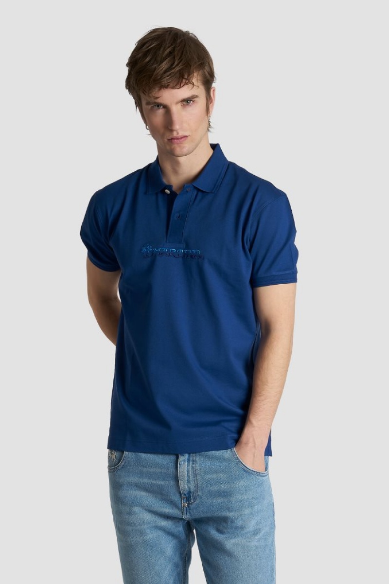 Polo La Martina Slim-fit Stretch Piqué Hombre Azules Chile | HSI-7938