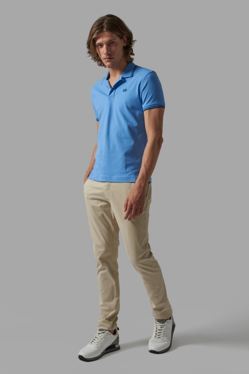 Polo La Martina Slim-fit Stretch Piqué Hombre Azules Chile | LDA-6533