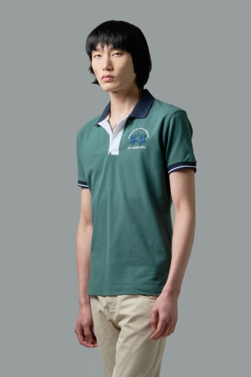 Polo La Martina Slim-fit Stretch Piqué Hombre Verde Chile | SGI-9442