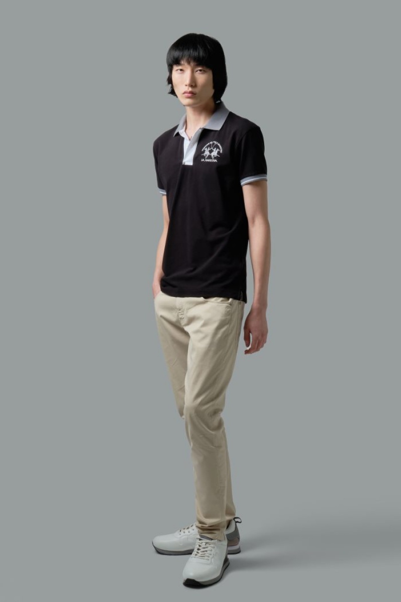 Polo La Martina Slim-fit Stretch Piqué Hombre Negras Chile | LDX-9655