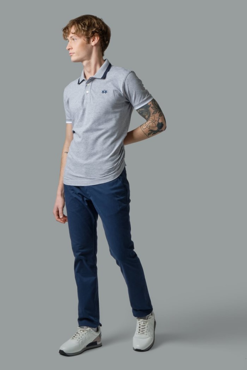 Polo La Martina Slim-fit Stretch Piqué Hombre Gris Claro Chile | LID-8917