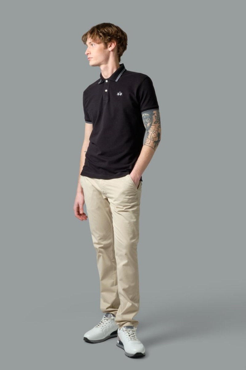 Polo La Martina Slim-fit Stretch Piqué Hombre Negras Chile | VRA-0069