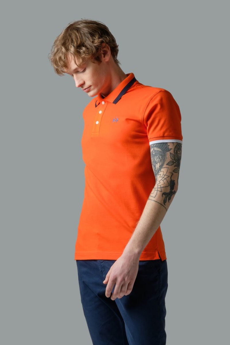 Polo La Martina Slim-fit Stretch Piqué Hombre Rojas Naranjas Chile | BQD-7116