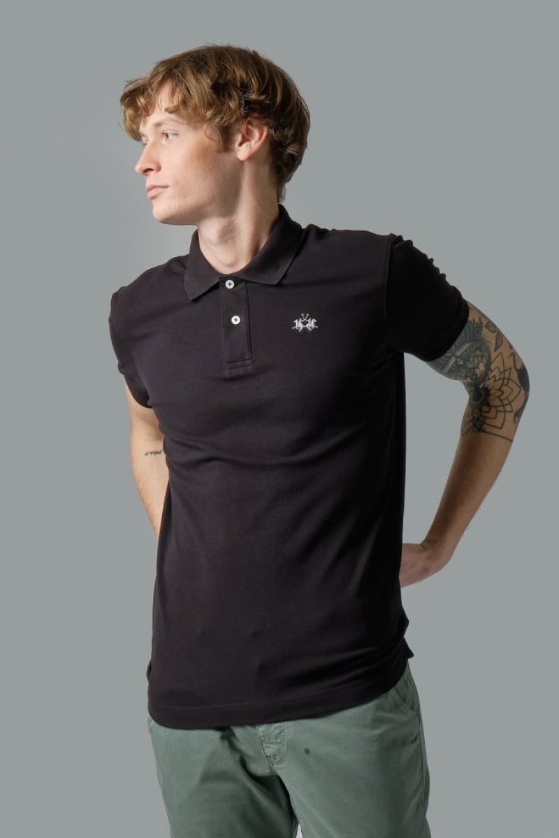 Polo La Martina Slim-fit Stretch Piqué Hombre Negras Chile | JHR-2715