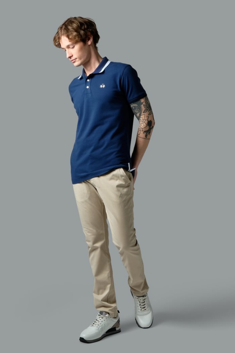 Polo La Martina Slim-fit Stretch Piqué Hombre Azules Chile | EGP-4741