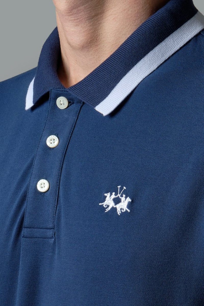 Polo La Martina Slim-fit Stretch Piqué Hombre Azules Chile | EGP-4741