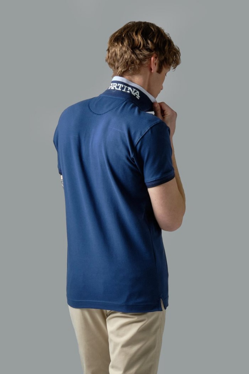 Polo La Martina Slim-fit Stretch Piqué Hombre Azules Chile | EGP-4741