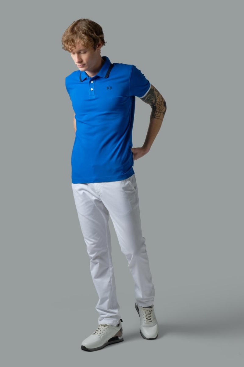 Polo La Martina Slim-fit Stretch Piqué Hombre Azules Chile | WXR-3803