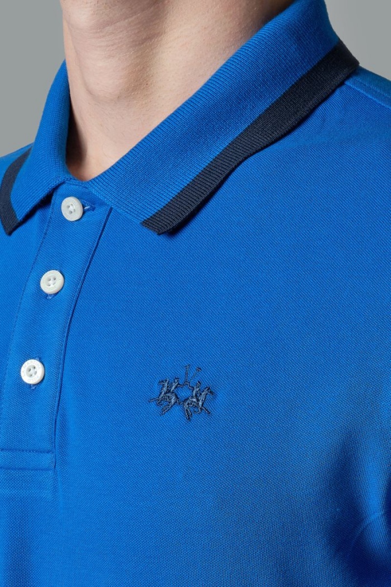 Polo La Martina Slim-fit Stretch Piqué Hombre Azules Chile | WXR-3803