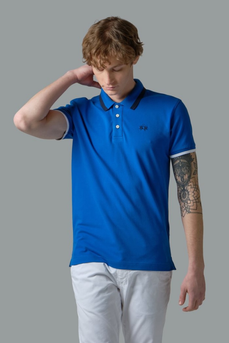 Polo La Martina Slim-fit Stretch Piqué Hombre Azules Chile | WXR-3803