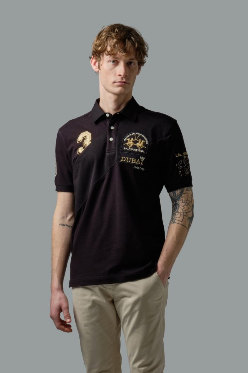 Polo La Martina Stretch Piqué Hombre Negras Chile | YOK-3741