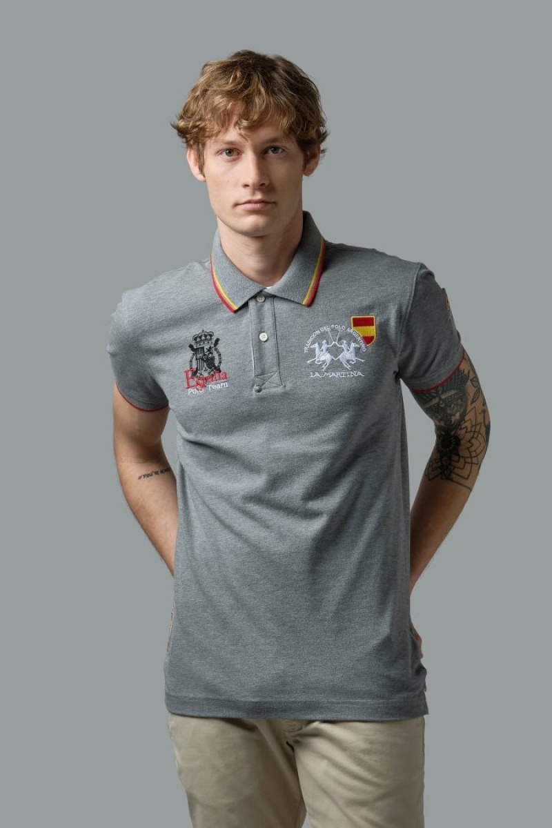 Polo La Martina Stretch Piqué Hombre Gris Chile | LCZ-0779