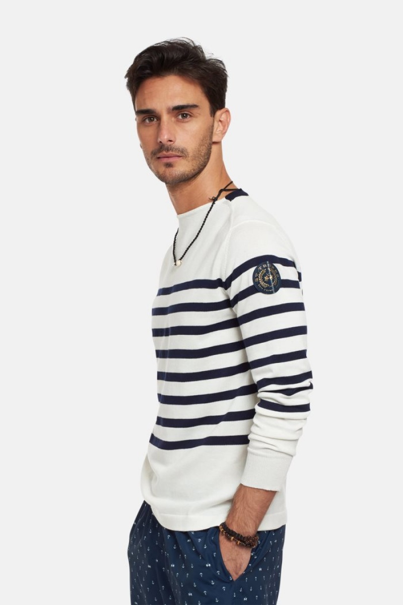 Sudadera La Martina Regular-fit Brushed Cotton Hombre Blancas / Azul Marino Chile | PSQ-5263