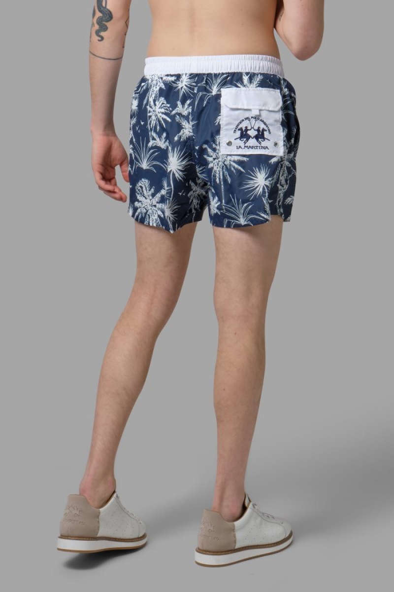 Swim Shorts La Martina Regular-fit Hombre Azul Marino / Blancas Chile | GQT-5282