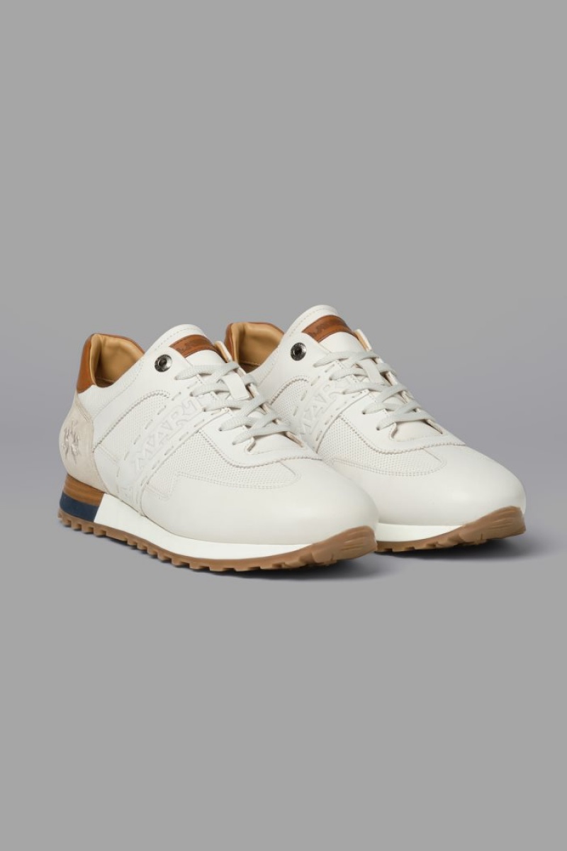 Zapatillas La Martina Cuero With A Two-tone Crepe Sole Hombre Blancas Chile | GHR-0388