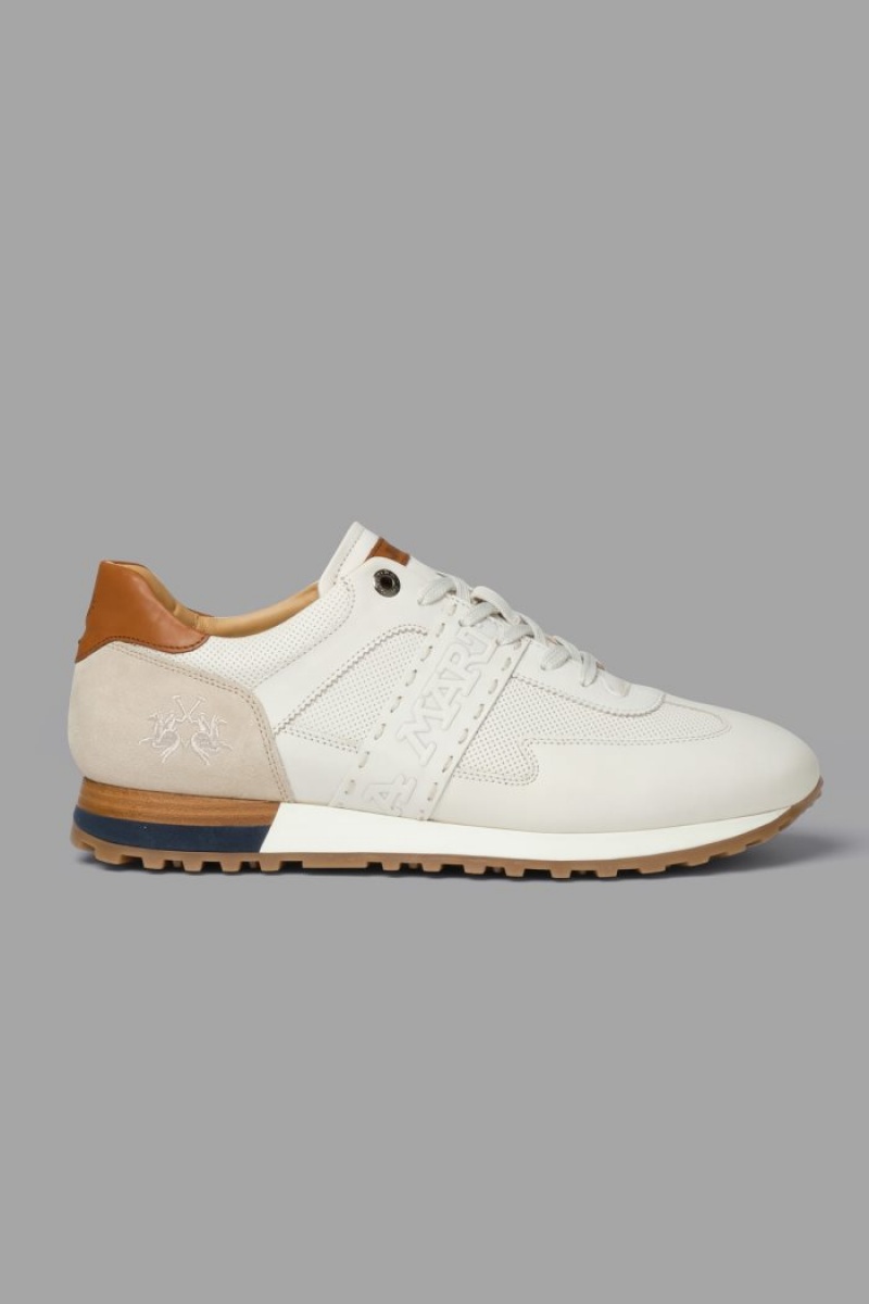 Zapatillas La Martina Cuero With A Two-tone Crepe Sole Hombre Blancas Chile | GHR-0388