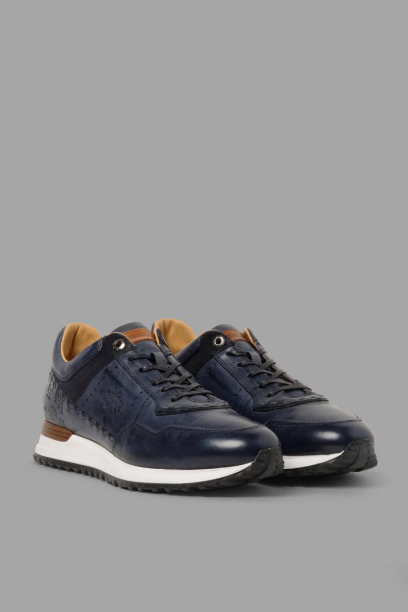 Zapatillas La Martina Cuero With A Two-tone Crepe Sole Hombre Azul Marino Chile | ARN-3685