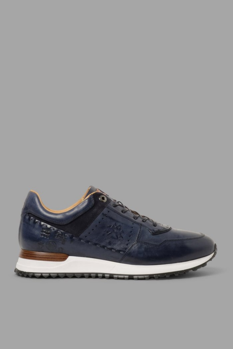 Zapatillas La Martina Cuero With A Two-tone Crepe Sole Hombre Azul Marino Chile | ARN-3685