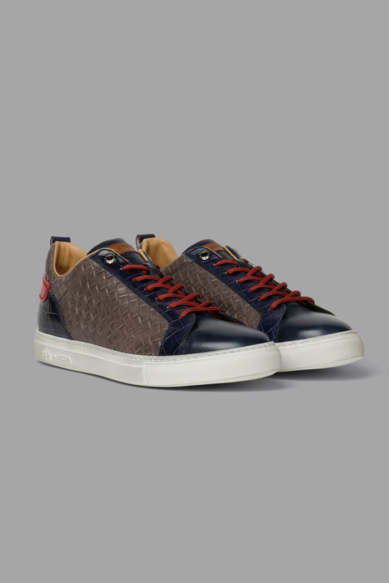 Zapatillas La Martina Woven Leather Hombre Azul Marino / Gris Chile | DKU-3882