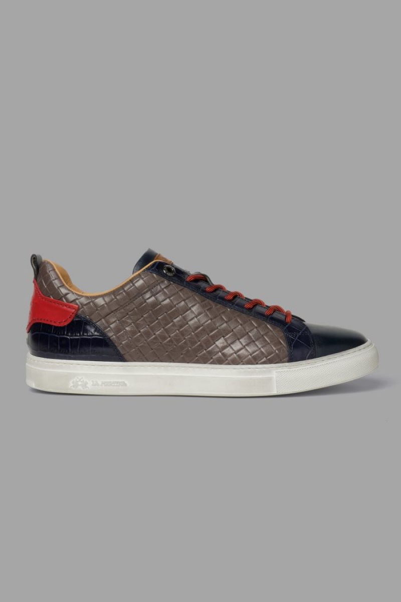 Zapatillas La Martina Woven Leather Hombre Azul Marino / Gris Chile | DKU-3882