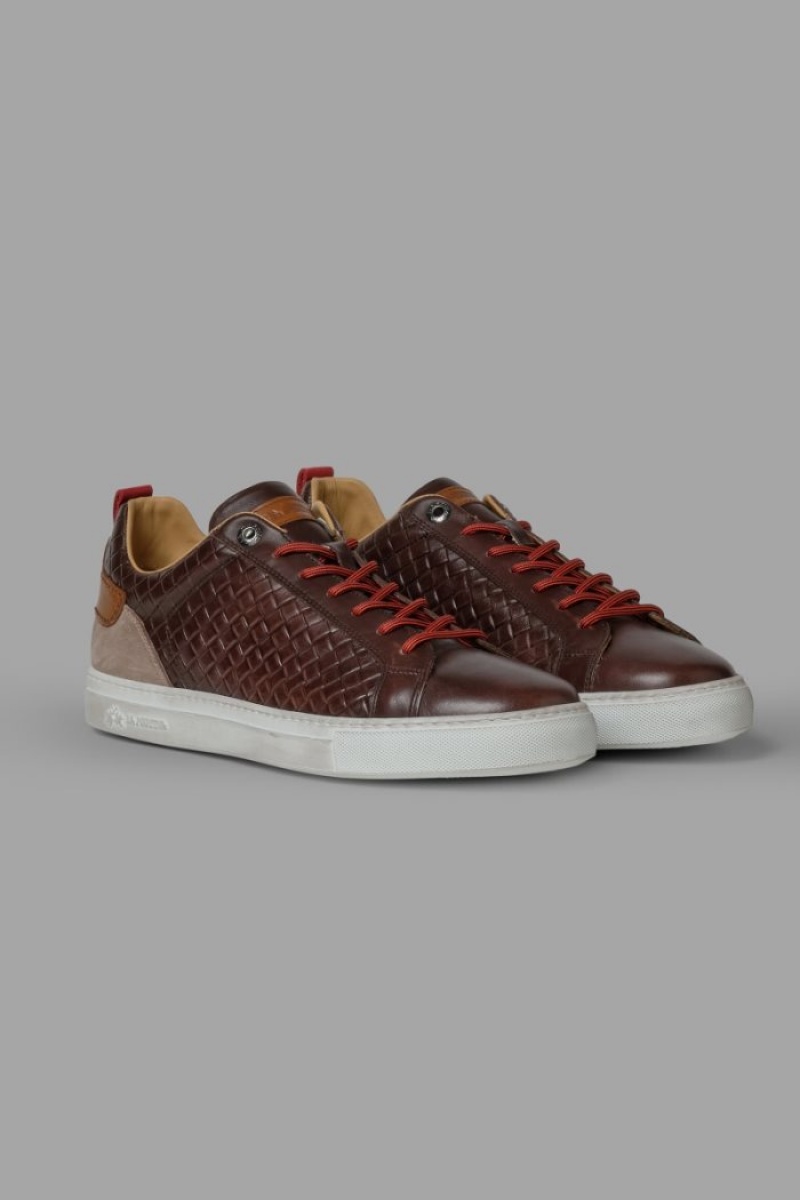 Zapatillas La Martina Woven Leather Hombre Chocolate Marrones Chile | GVK-4387