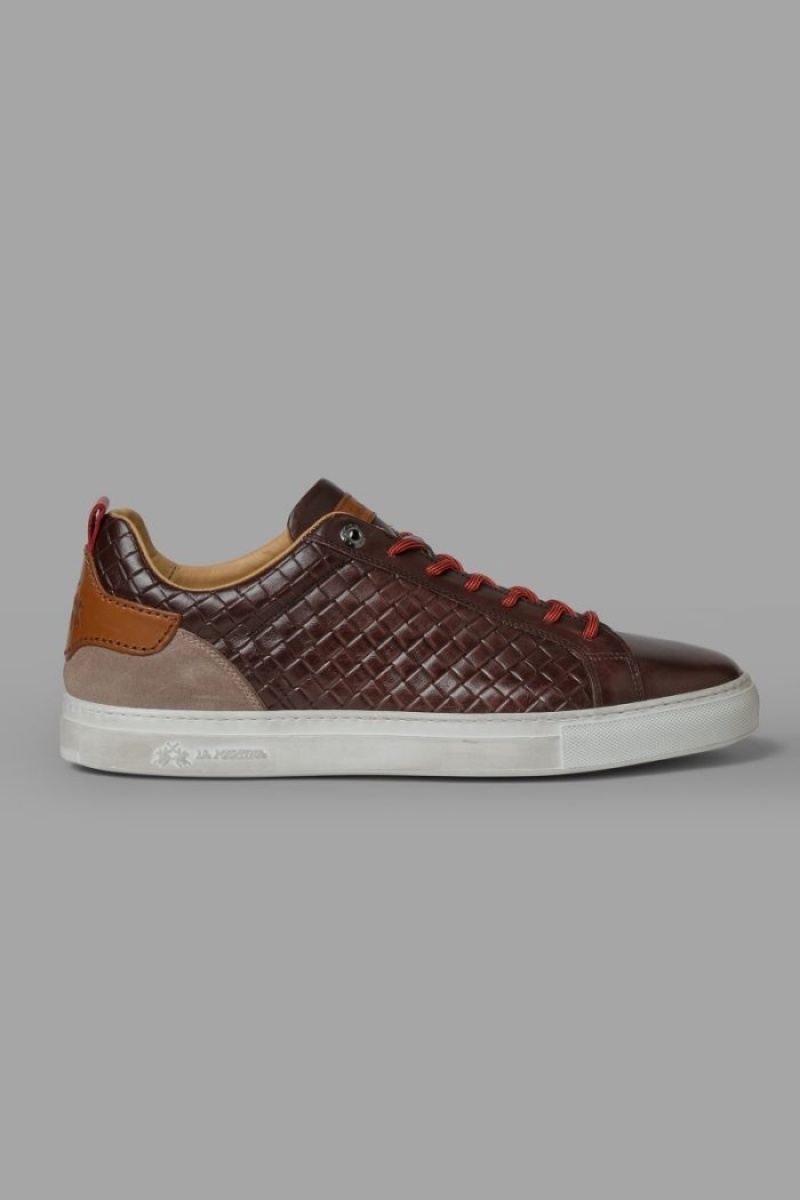 Zapatillas La Martina Woven Leather Hombre Chocolate Marrones Chile | GVK-4387